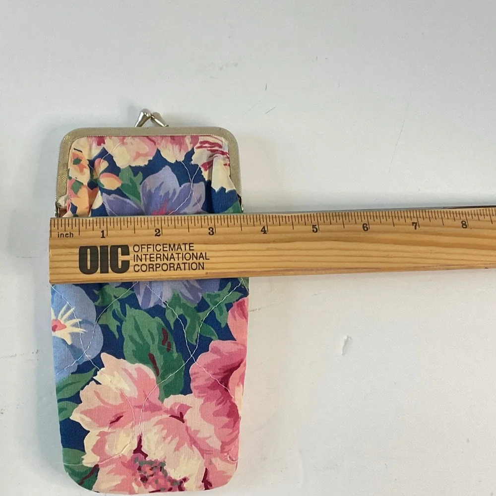 Vintage Quilted Floral Eyeglass Case Kiss Lock‎ Clasp Pouch Pink Blue Purple